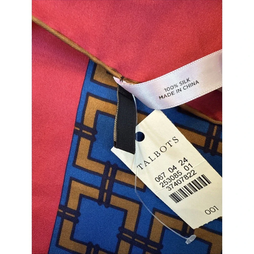 BLUE & PINK Talbots 100% Silk Square Scarf NWT
